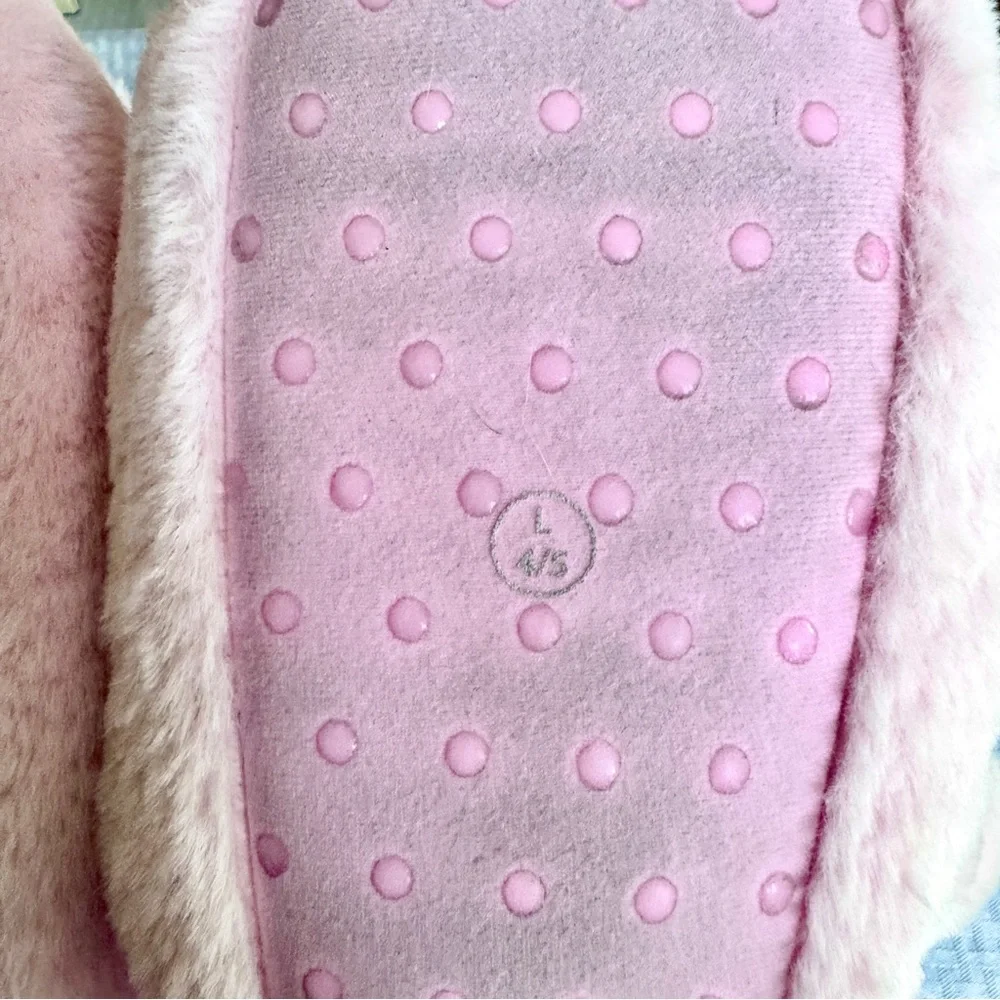 Pink Unicorn Plush‎ Slippers Kids Size L 4/5 Rainbow Pastel Cozy Faux Fur Shoes